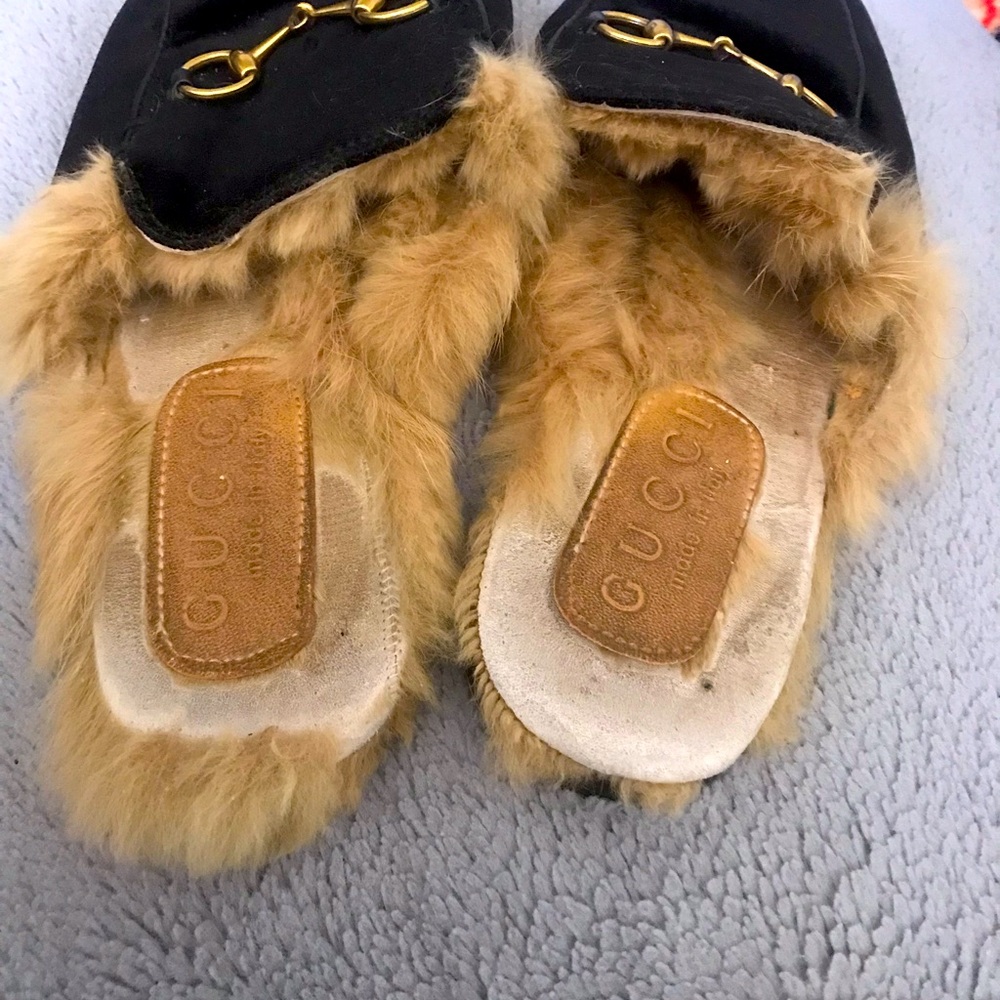 Gucci Princetown fur velvet mules 38
